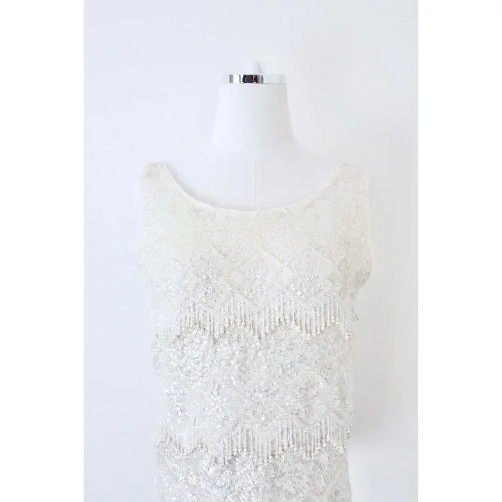 Vintage 1960s Mai Ling Beaded Shell Top Made In Hong Kong Sleeveless Cream - Picture 2 of 12